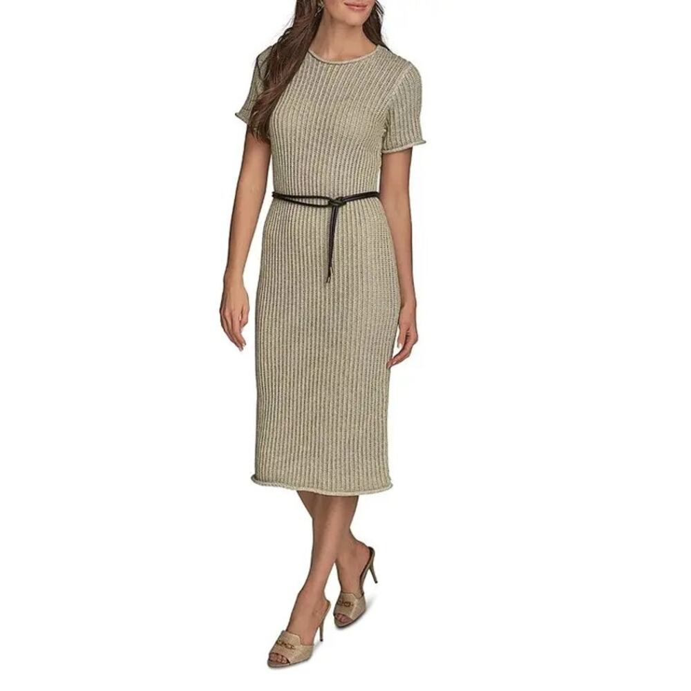 Donna Karan Open Knit Sheath Sweater Dress